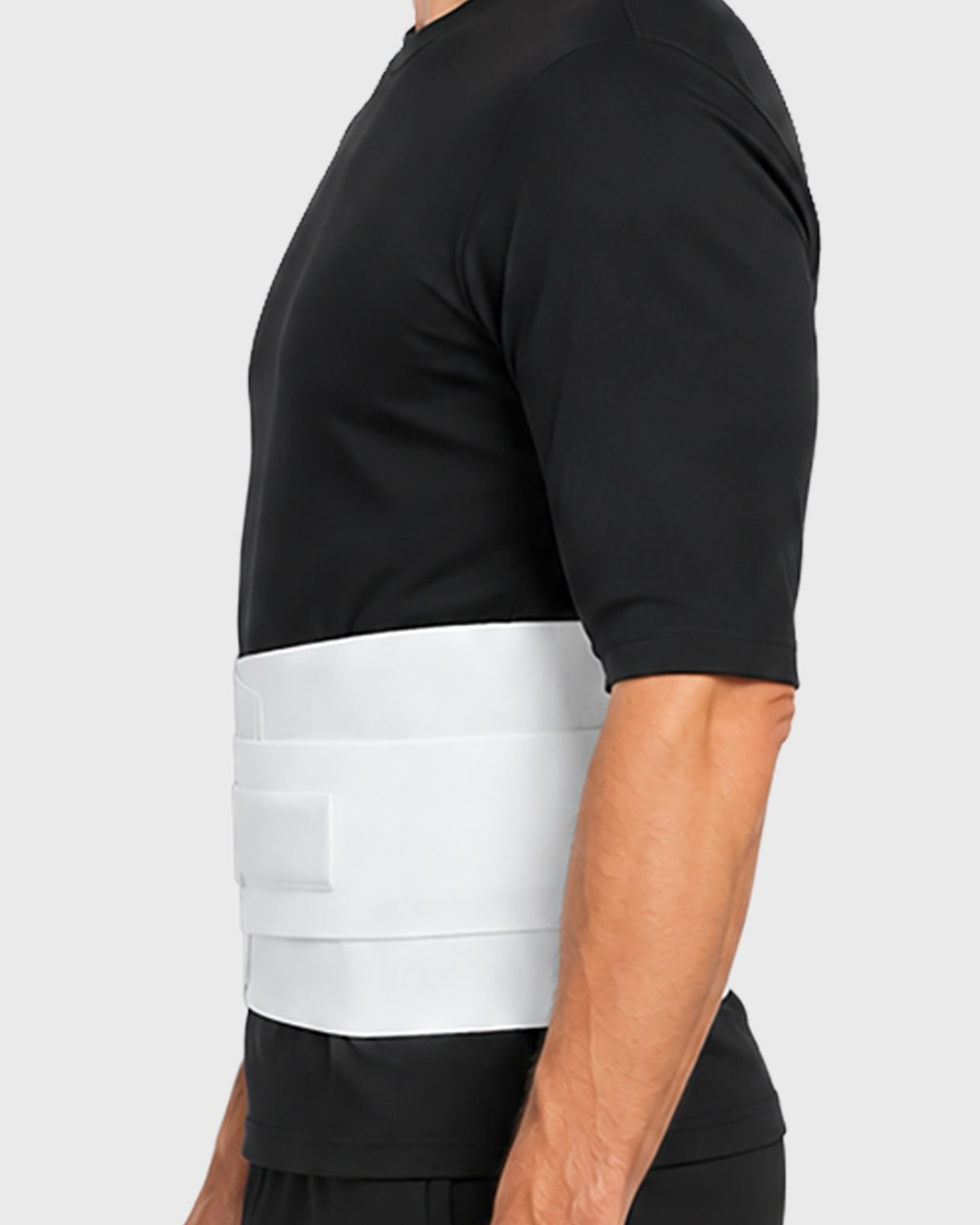 Side view of 10-inch Elastic Double Pull Back Support with tension straps 