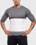 Frank Stubbs Universal 12-Inch Abdominal Binder on male model, front view, providing full abdominal compression and post-surgical support