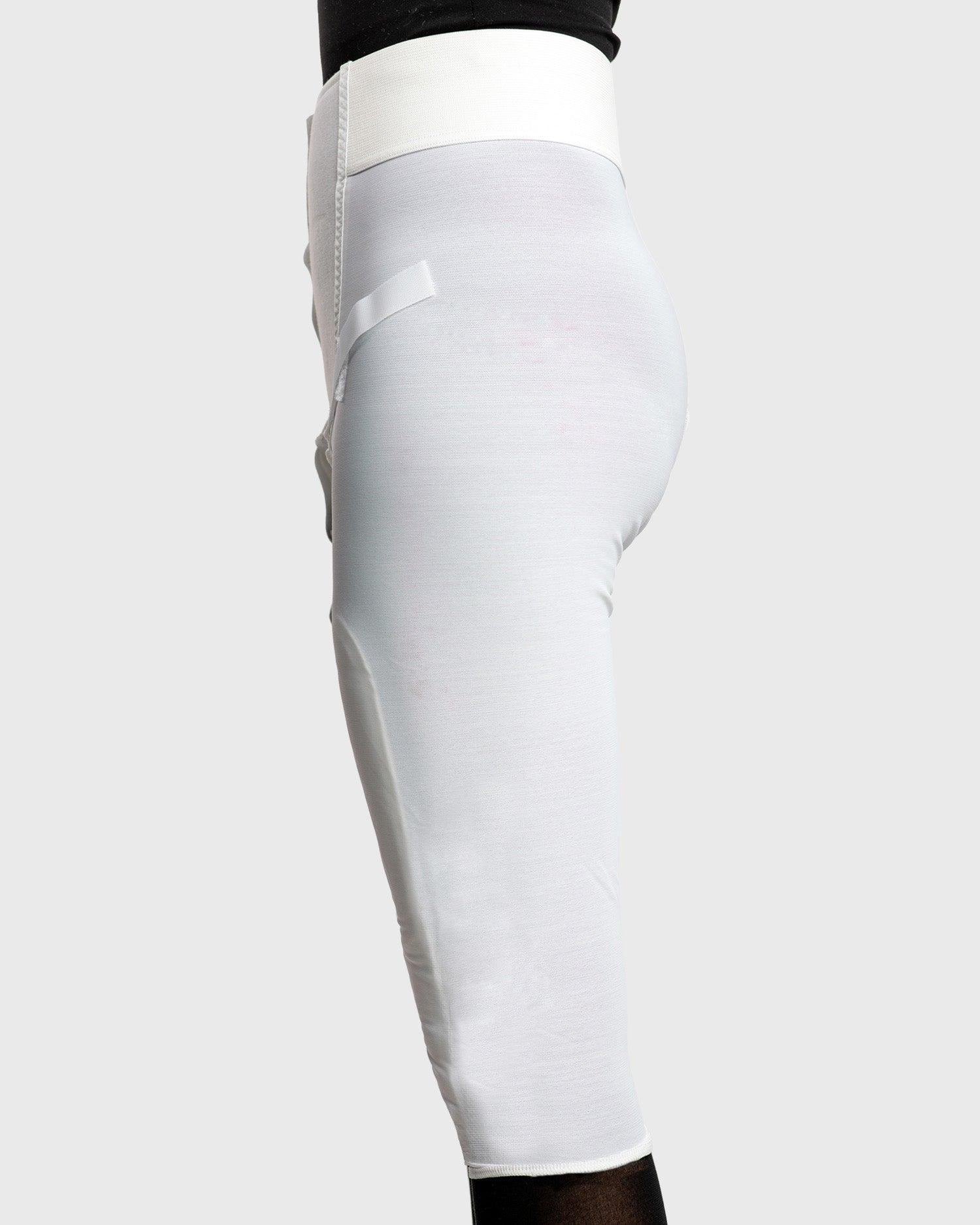 Side view of full contact closure compression girdle for post-op support