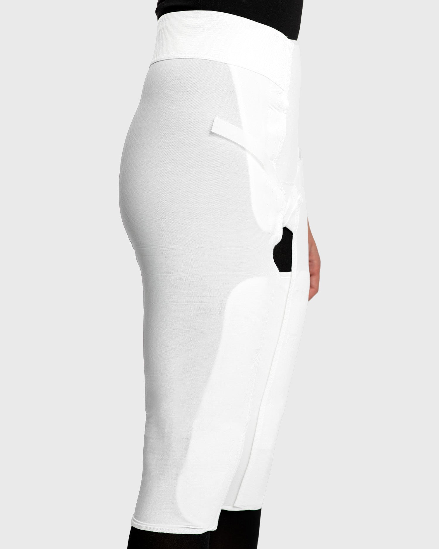 Side view of full contact closure compression girdle for post-op support