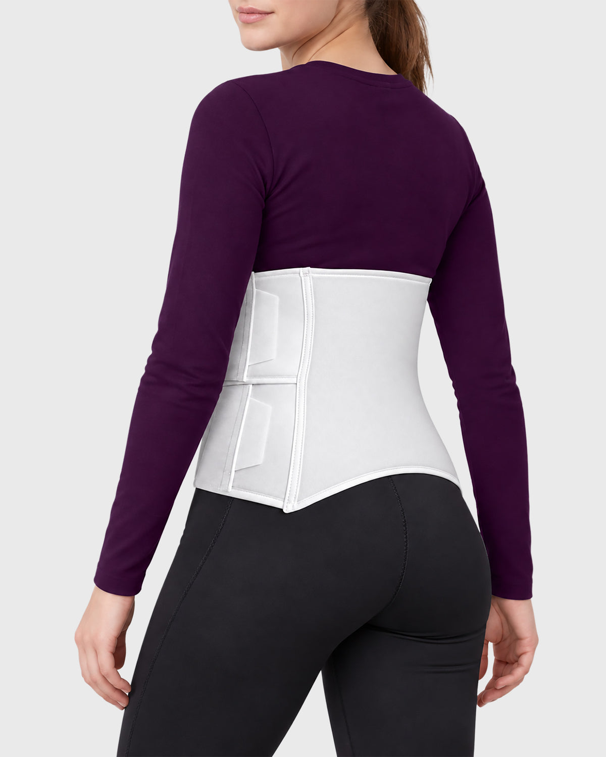 Contoured Abdominal Binder post-surgical compression support garment three-quarter view. 