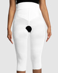 Front view of white below knee compression girdle with contact closure and front zipper for post-surgical recovery