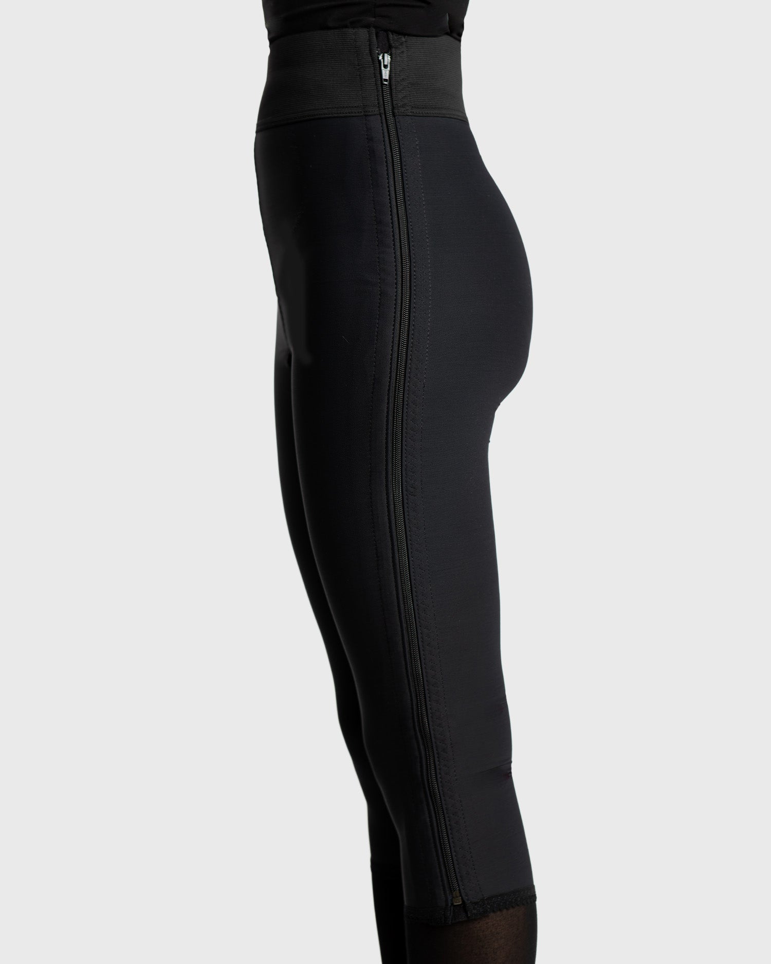 Compression Girdle Below Knee - Contact Closure with Zipper, Black