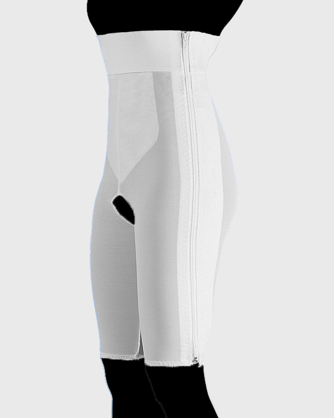 High Waist Compression Girdle Above Knee - Hook and Eye with Zipper, White (#2022)