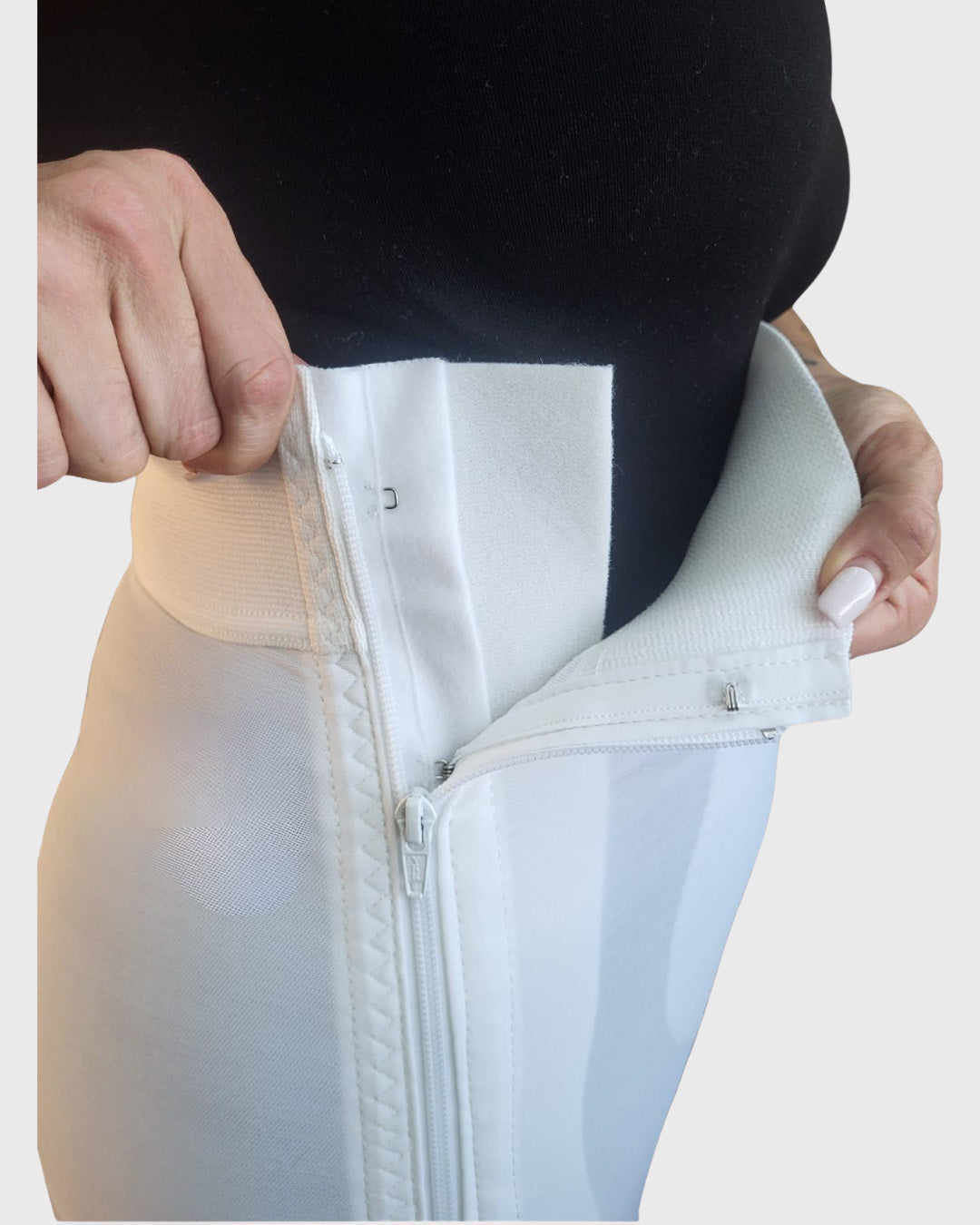 High Waist Compression Girdle Above Knee - Hook and Eye with Zipper, White (#2022)