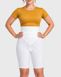 Front view of white high waist above knee 2nd stage compression girdle for post-surgical recovery