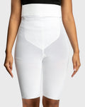 Front view of white above knee 2nd stage compression girdle for post-surgical recovery