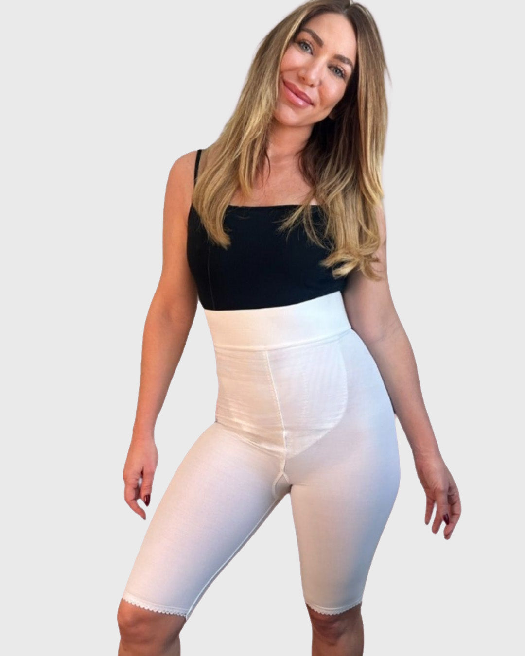 High Waist Compression Girdle Above Knee - 2nd Stage, White (#2079)