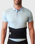 Front view of industrial lumbar support belt with with double-pull tension straps