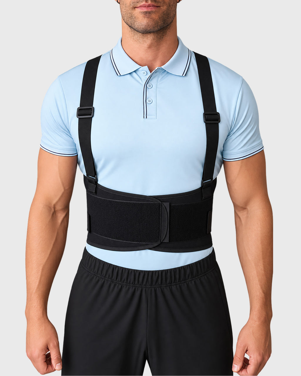 Front view of industrial back support with adjustable suspenders 