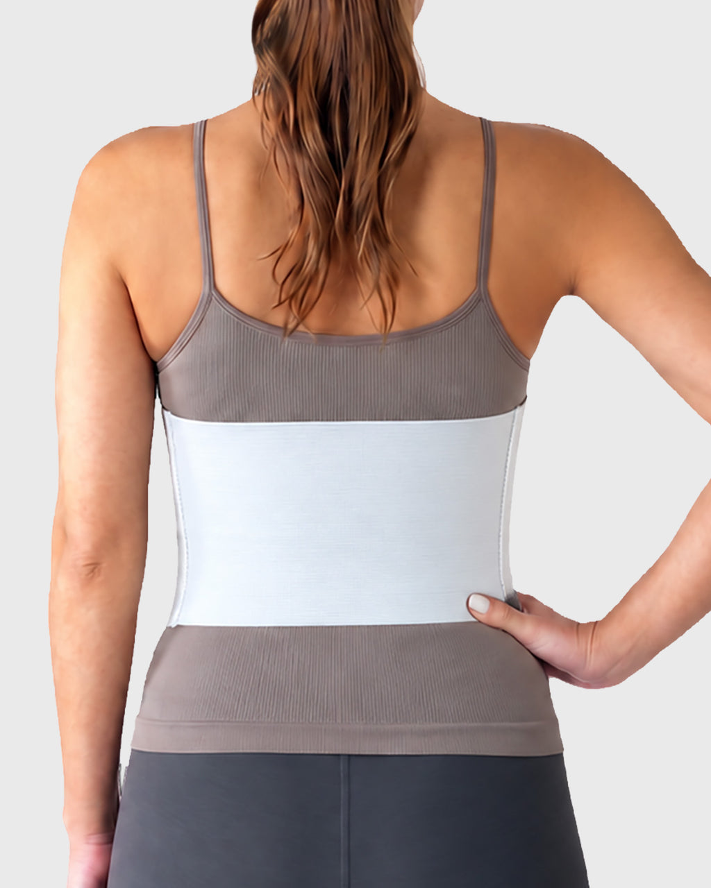 Rear view of 6-inch female rib belt providing gentle compression and stabilization for rib and chest injuries