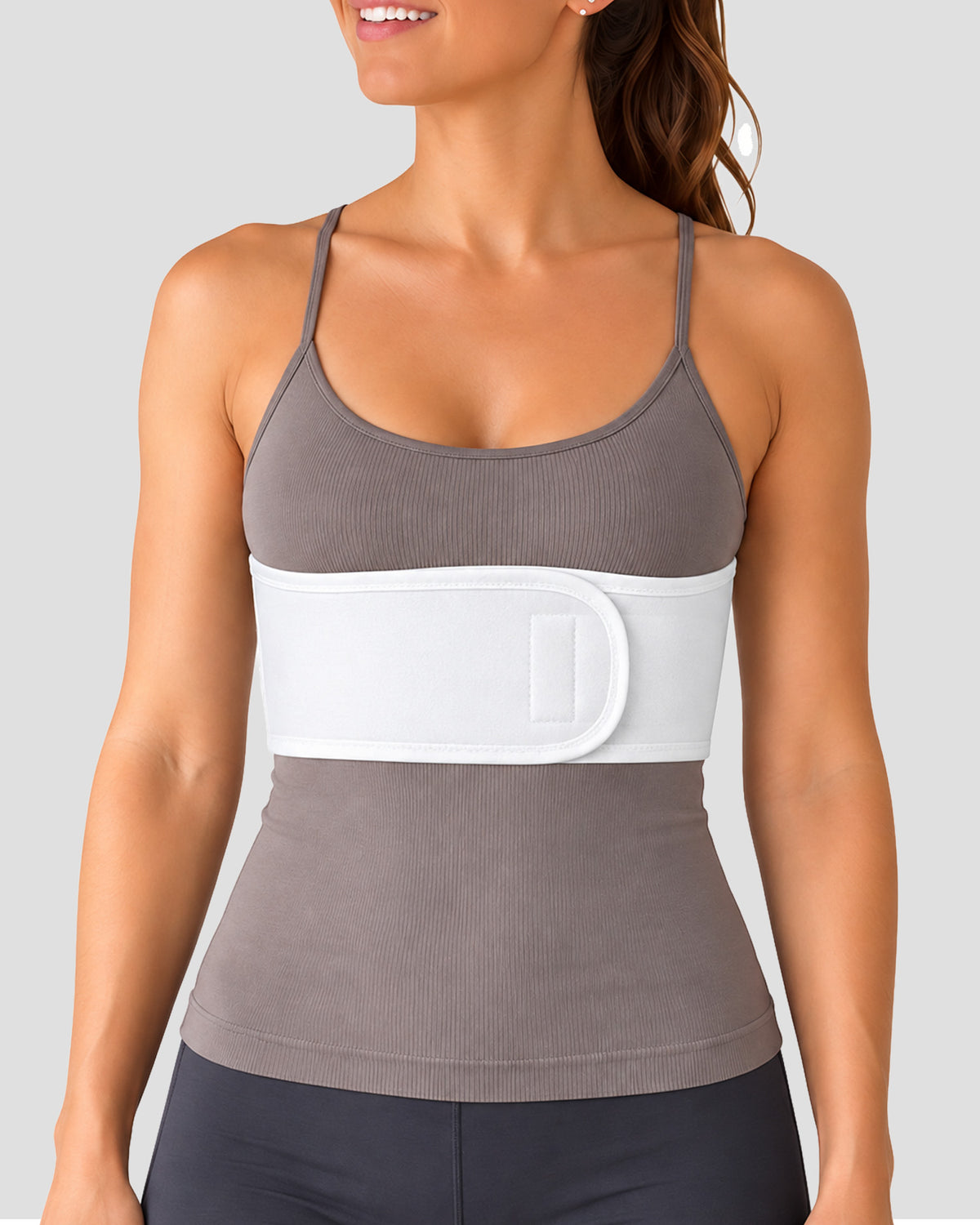Front view of 6-inch female rib belt with contoured design and adjustable closure for rib support and post-surgical recovery