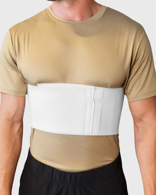 Front view of 6-inch universal rib belt with adjustable contact closure for rib fracture support and chest stabilization