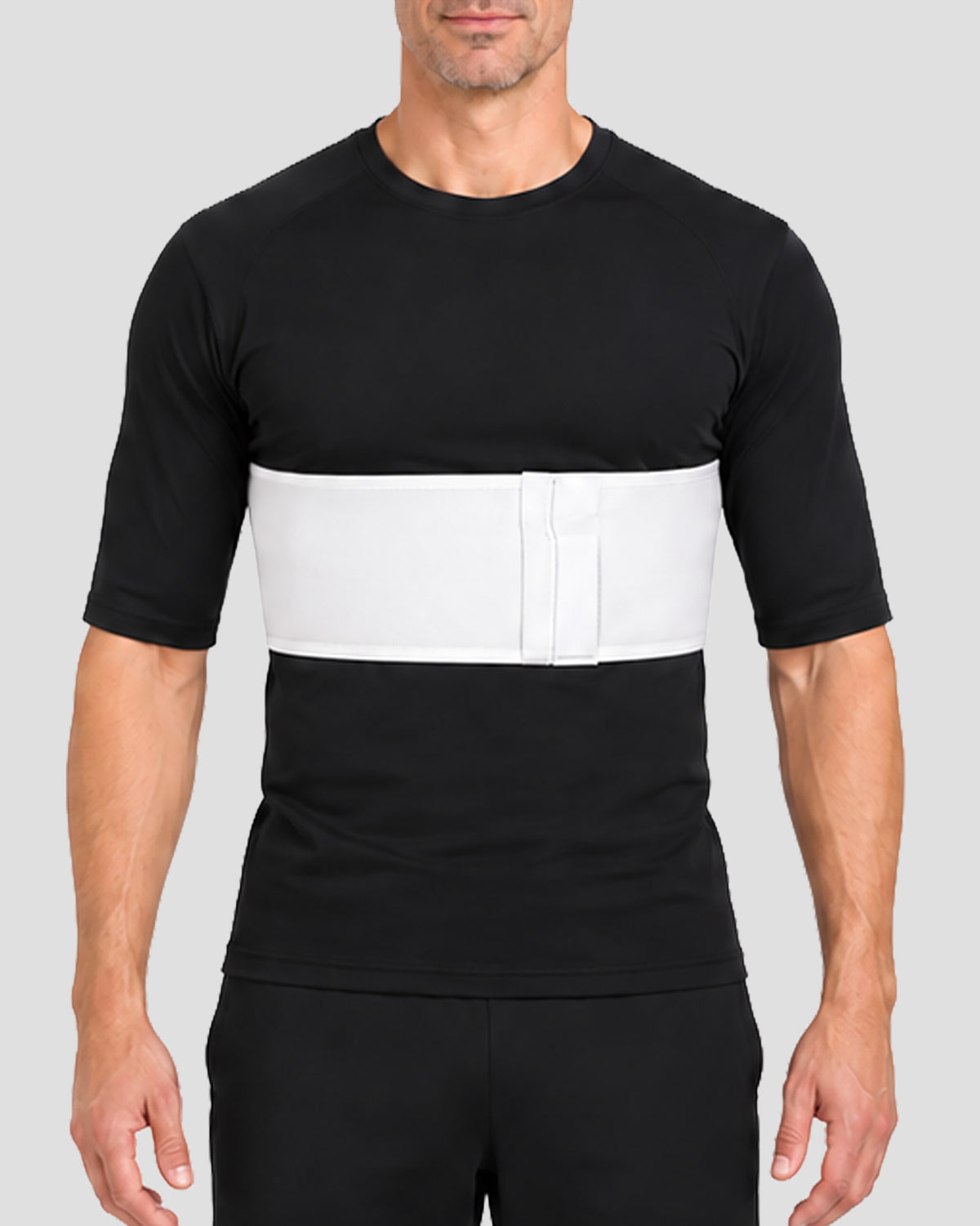 Front view of 6-inch universal rib belt with adjustable contact closure for rib fracture support and chest stabilization