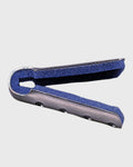 Top view of foam padded finger splint with lightweight aluminum construction and soft blue foam cushioning