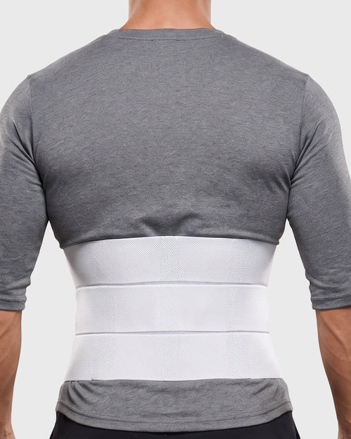 Close-up of Frank Stubbs Universal 9" Abdominal Binder White showing plush interior lining and elastic panels