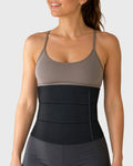 Young woman modeling the Frank Stubbs Universal Abdominal Binder 9" in Black - front view
