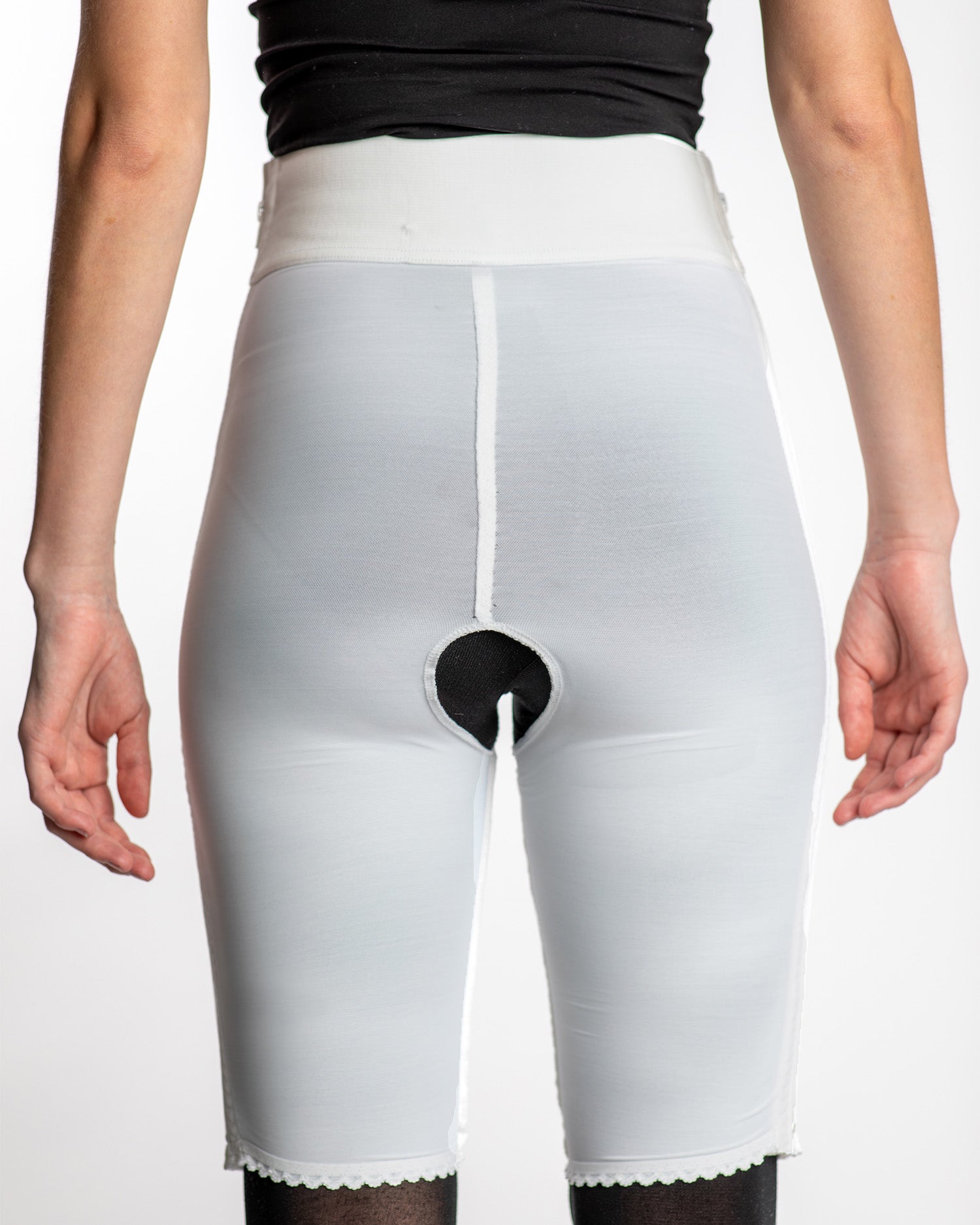 Compression Girdle Above Knee - Contact Closure with Zipper, White