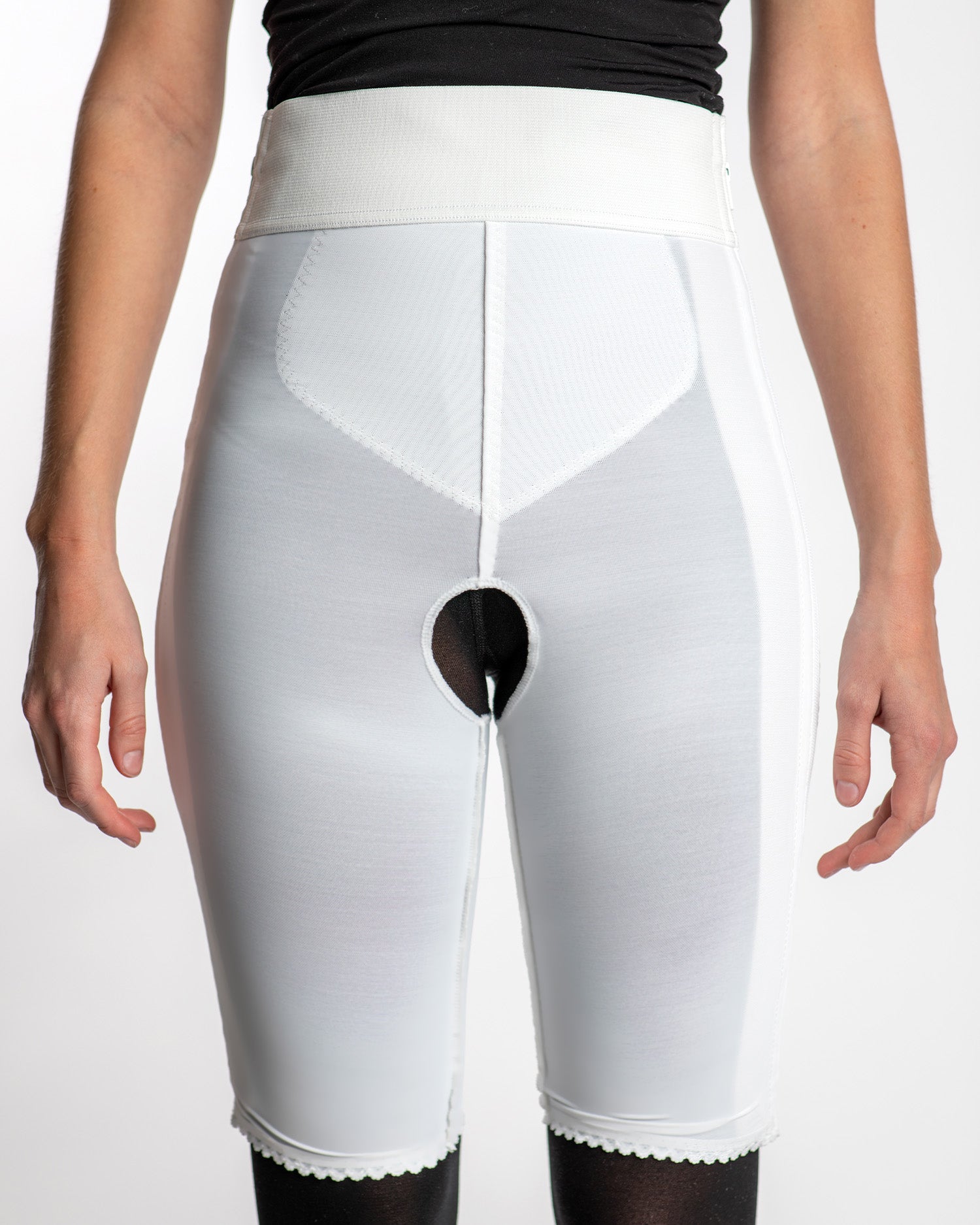 Compression Girdle Above Knee - Contact Closure with Zipper, White (#2006)