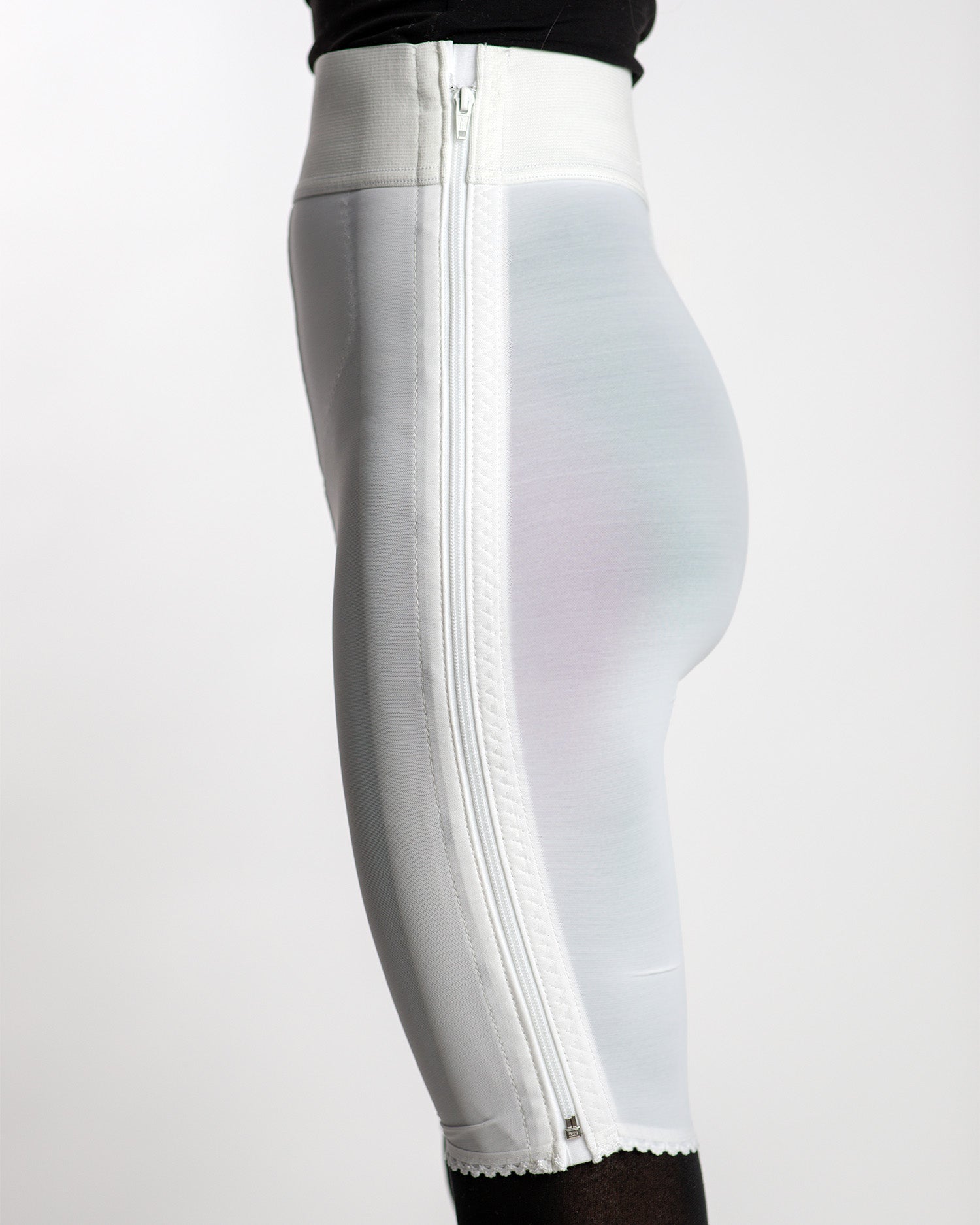 Compression Girdle Above Knee - Hook and Eye with Zipper, White (#2013)