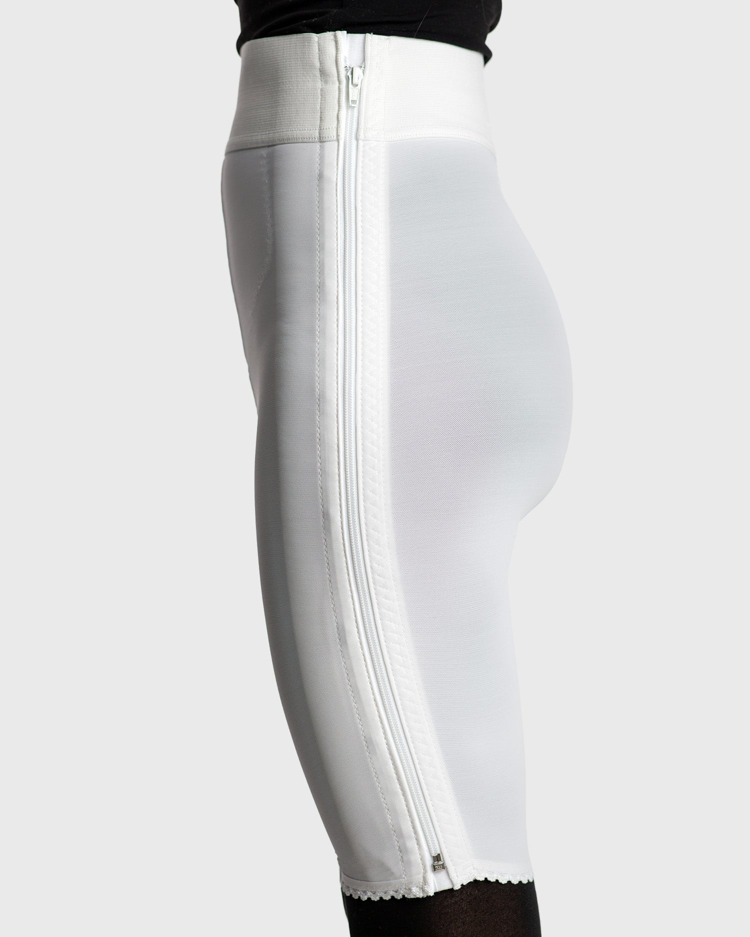 Compression Girdle Above Knee - Contact Closure with Zipper, White (#2006)