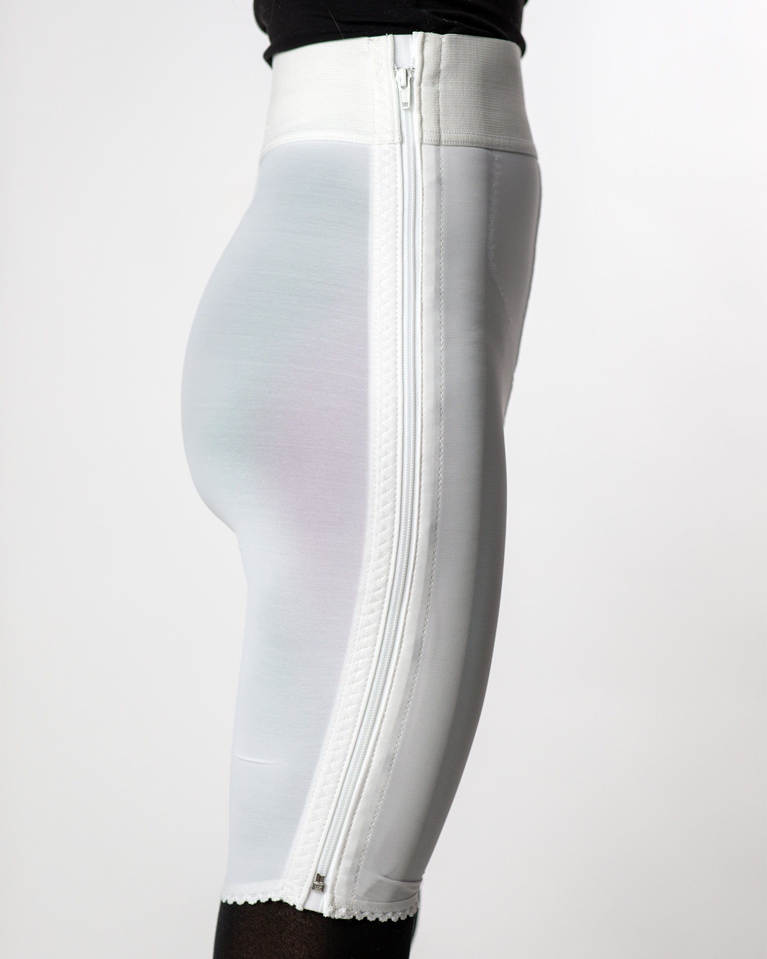 Compression Girdle Above Knee - Hook and Eye with Zipper, White (#2013)