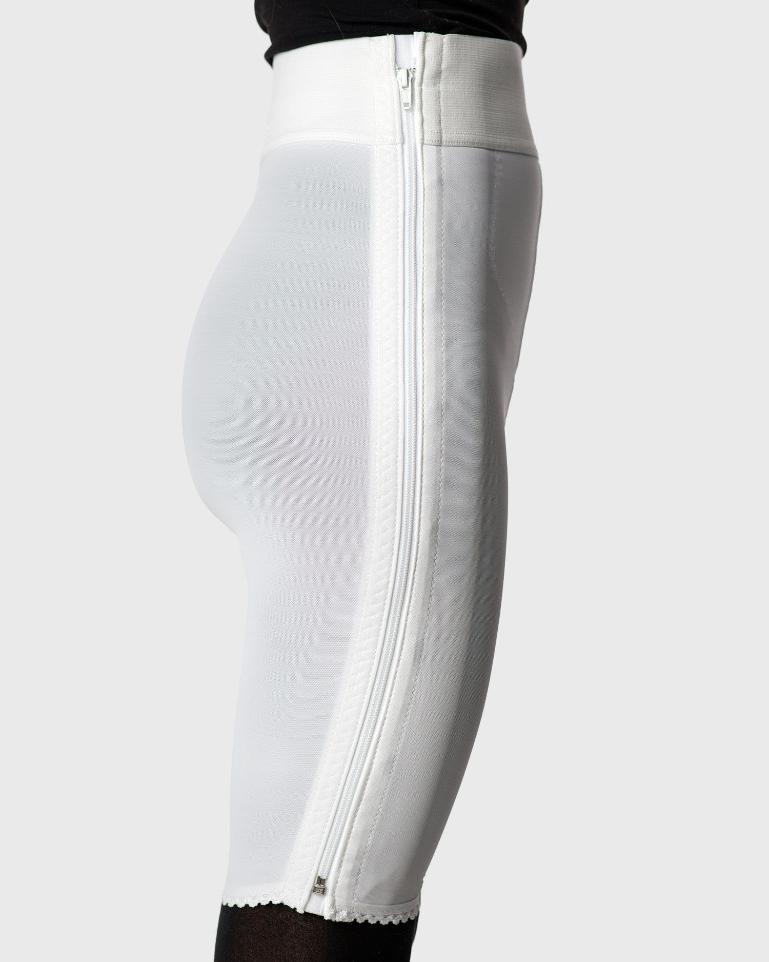 Compression Girdle Above Knee - Hook and Eye with Zipper, White (#2013)