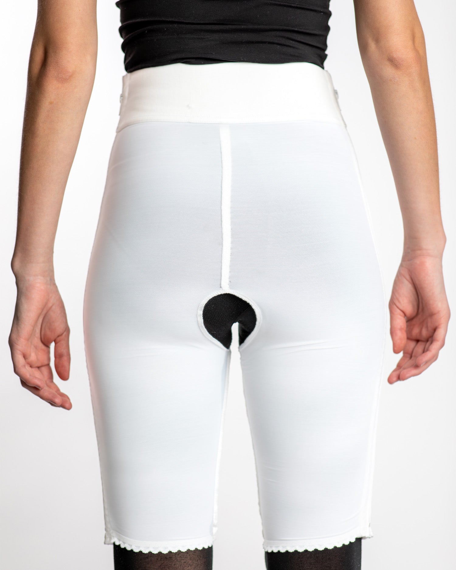 Compression Girdle Above Knee - Hook and Eye with Zipper, White (#2013)