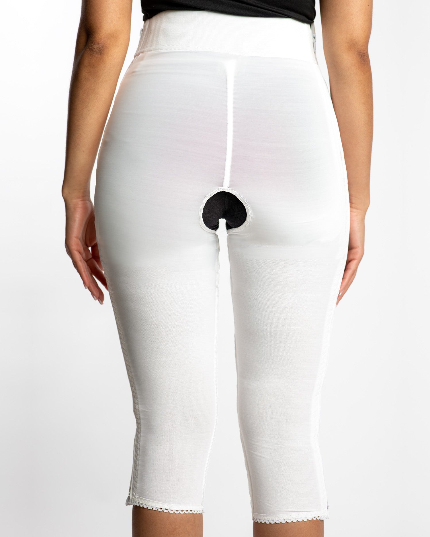 Compression Girdle Below Knee - Hook and Eye with Zipper, White (#2014)