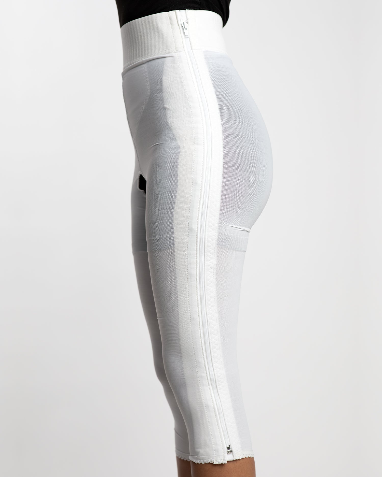 Compression Girdle Below Knee - Hook and Eye with Zipper, White (#2014)