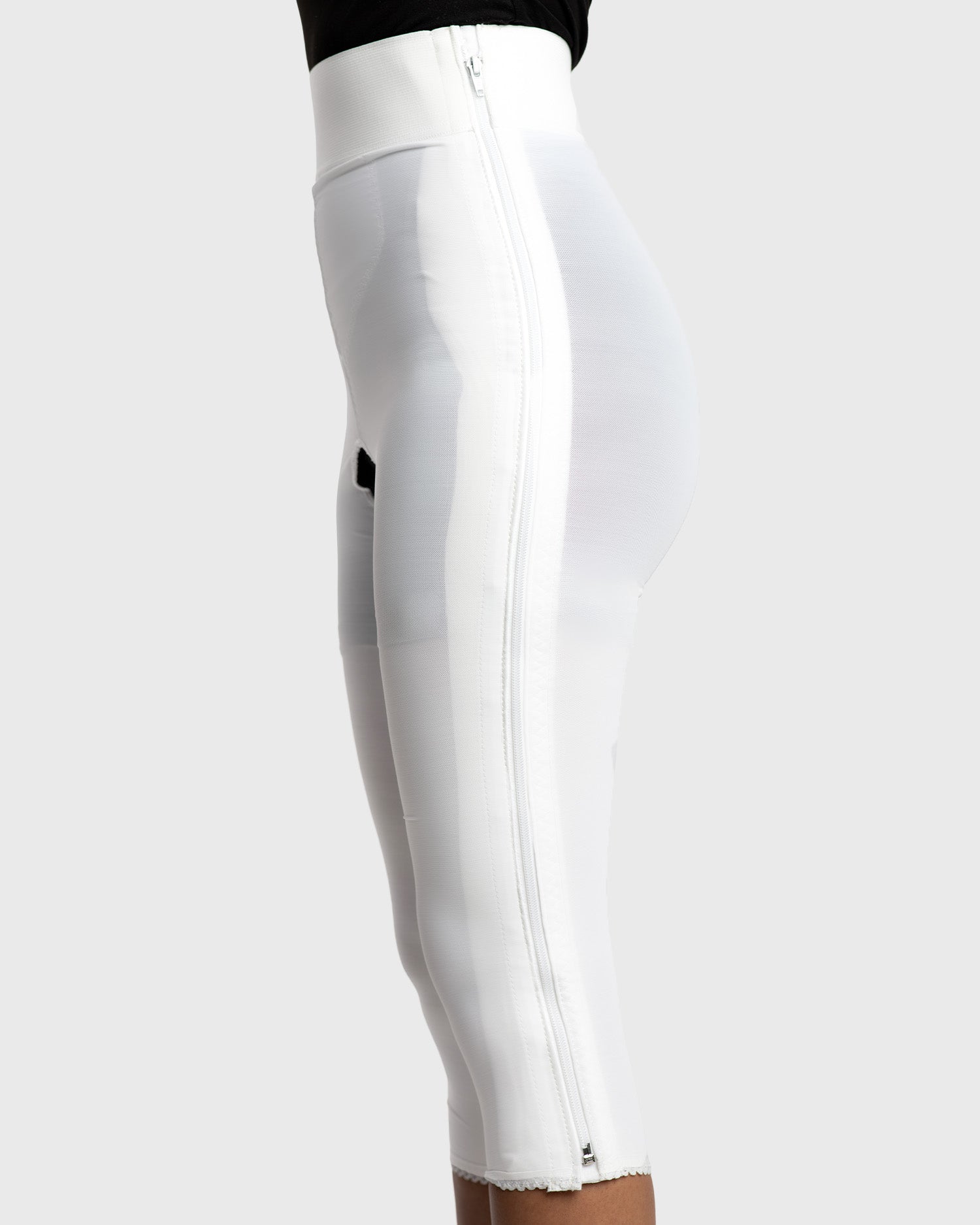 Compression Girdle Below Knee - Contact Closure with Zipper, White (#2007)