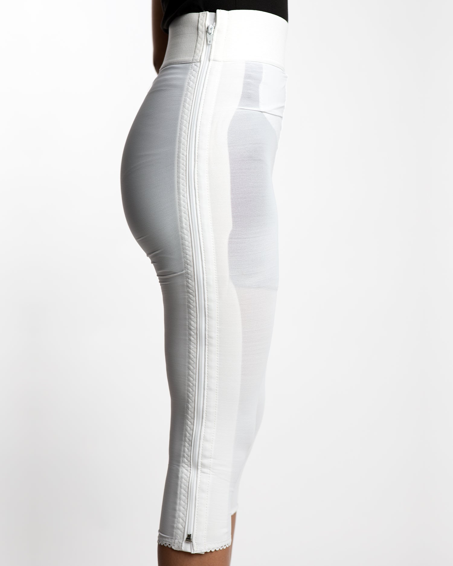 Compression Girdle Below Knee - Hook and Eye with Zipper, White (#2014)