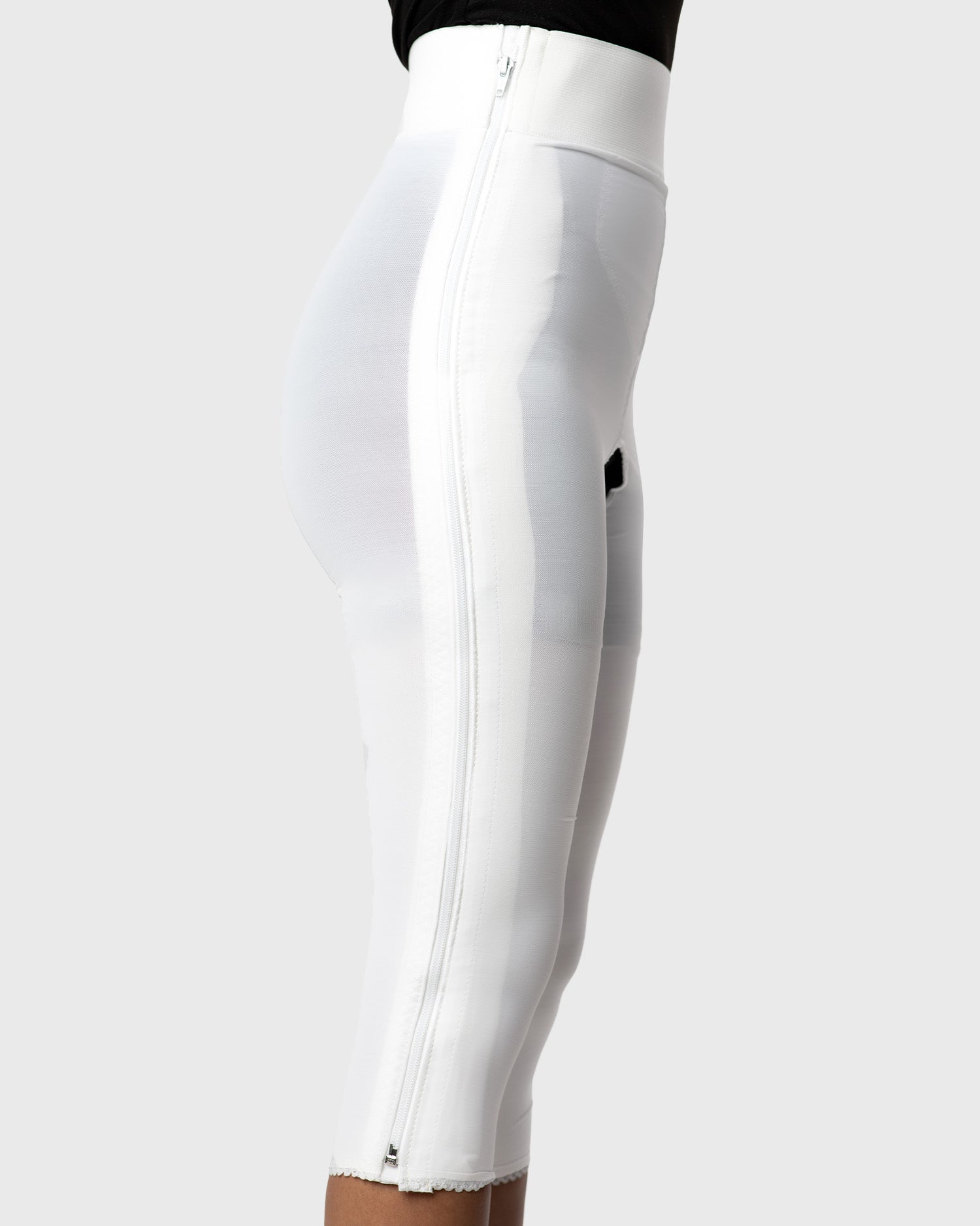 Compression Girdle Below Knee - Contact Closure with Zipper, White (#2007)