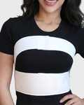 Front view of sub-pectoral breast augmentation wrap with dual-band compression support
