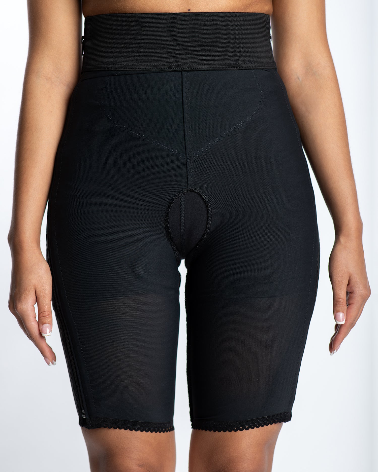 Compression Girdle Above Knee - Contact Closure with Zipper, Black (#2016)