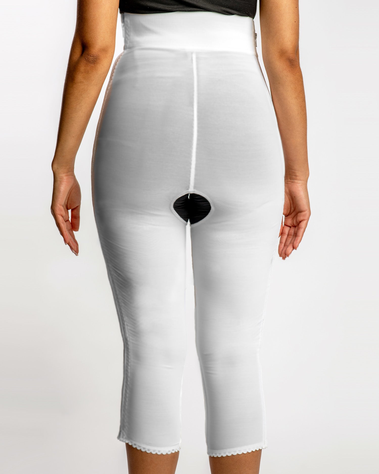 High Waist Compression Girdle Below Knee - Hook and Eye with Zipper, White (#2023)