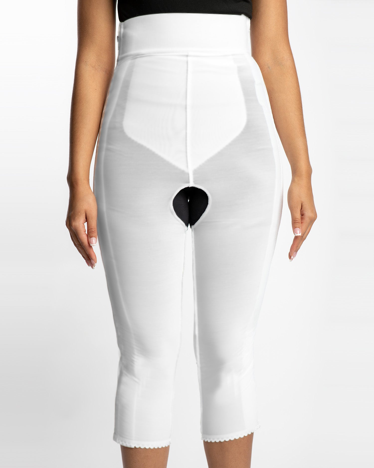 High Waist Compression Girdle Below Knee - Contact Closure with Zipper, White (#2070)