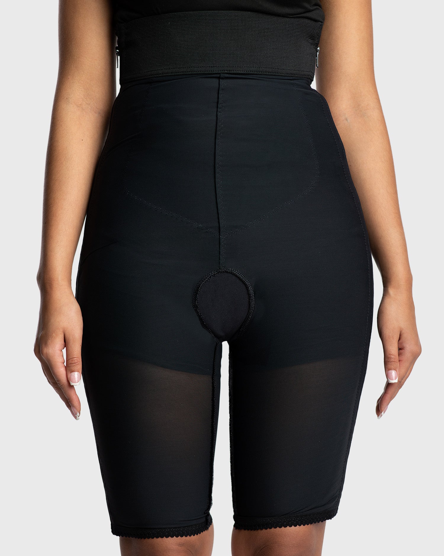 High Waist Compression Girdle Above Knee - Hook and Eye with Zipper, Black (#2024)