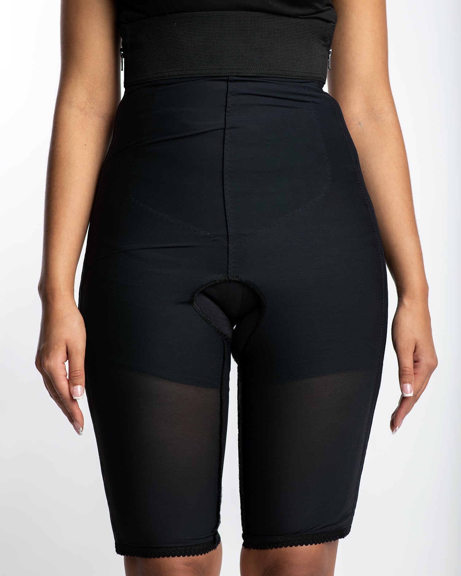 High Waist Compression Girdle Above Knee - Contact Closure with Zipper, Black (#2061)