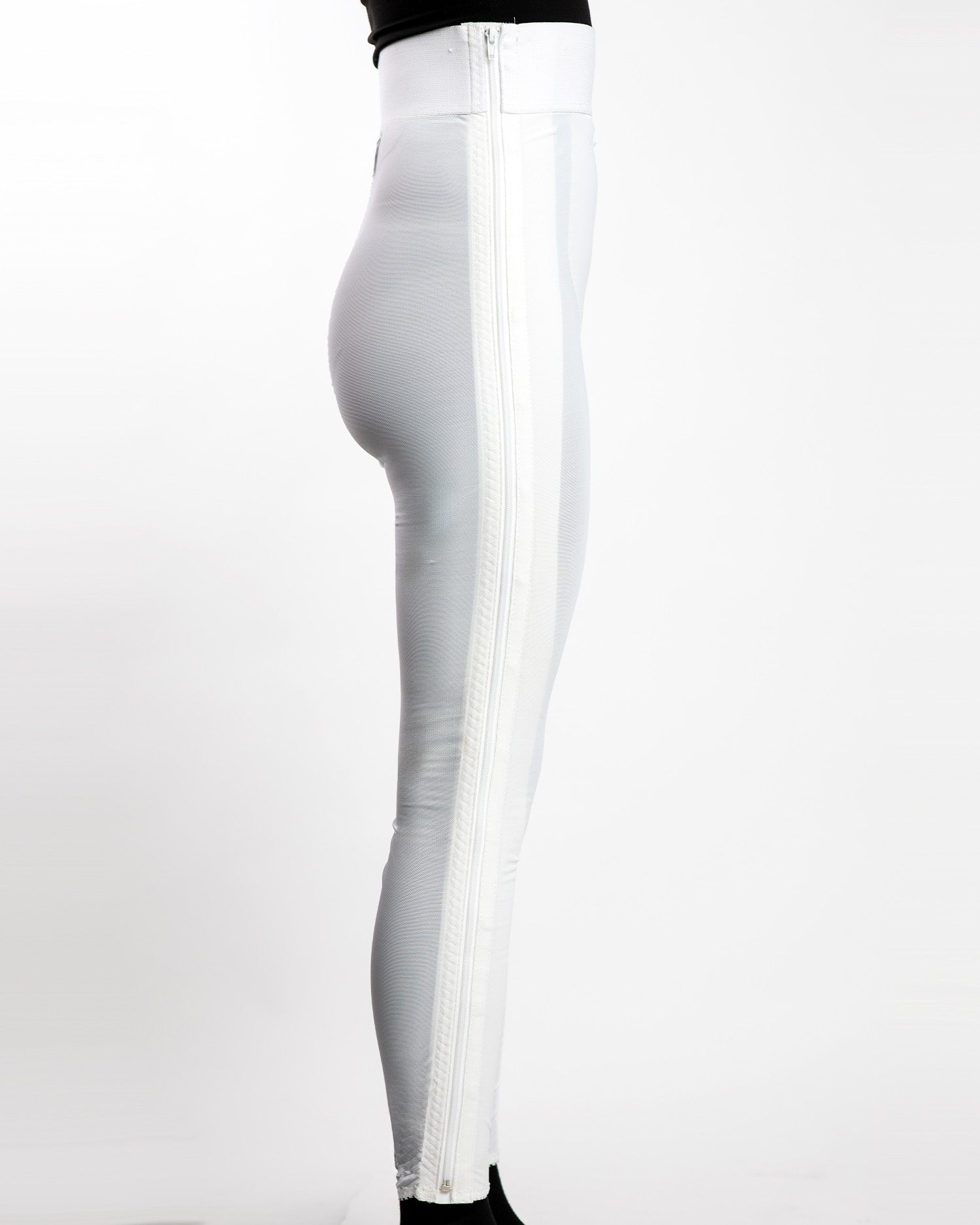 High Waist Compression Girdle Ankle Length - Hook and Eye with Zipper, White (#2026)