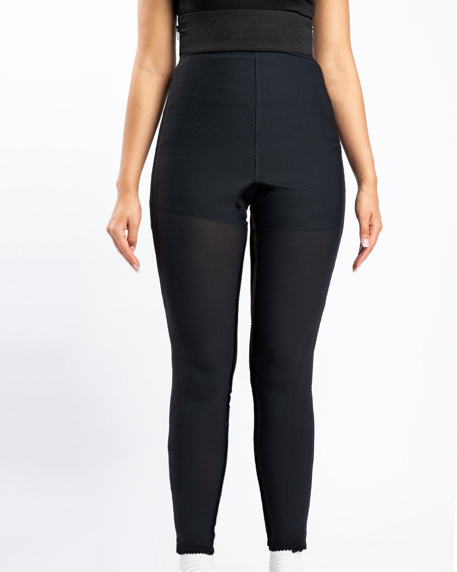 High Waist Compression Girdle Ankle Length - Hook and Eye with Zipper, Black (#2027)