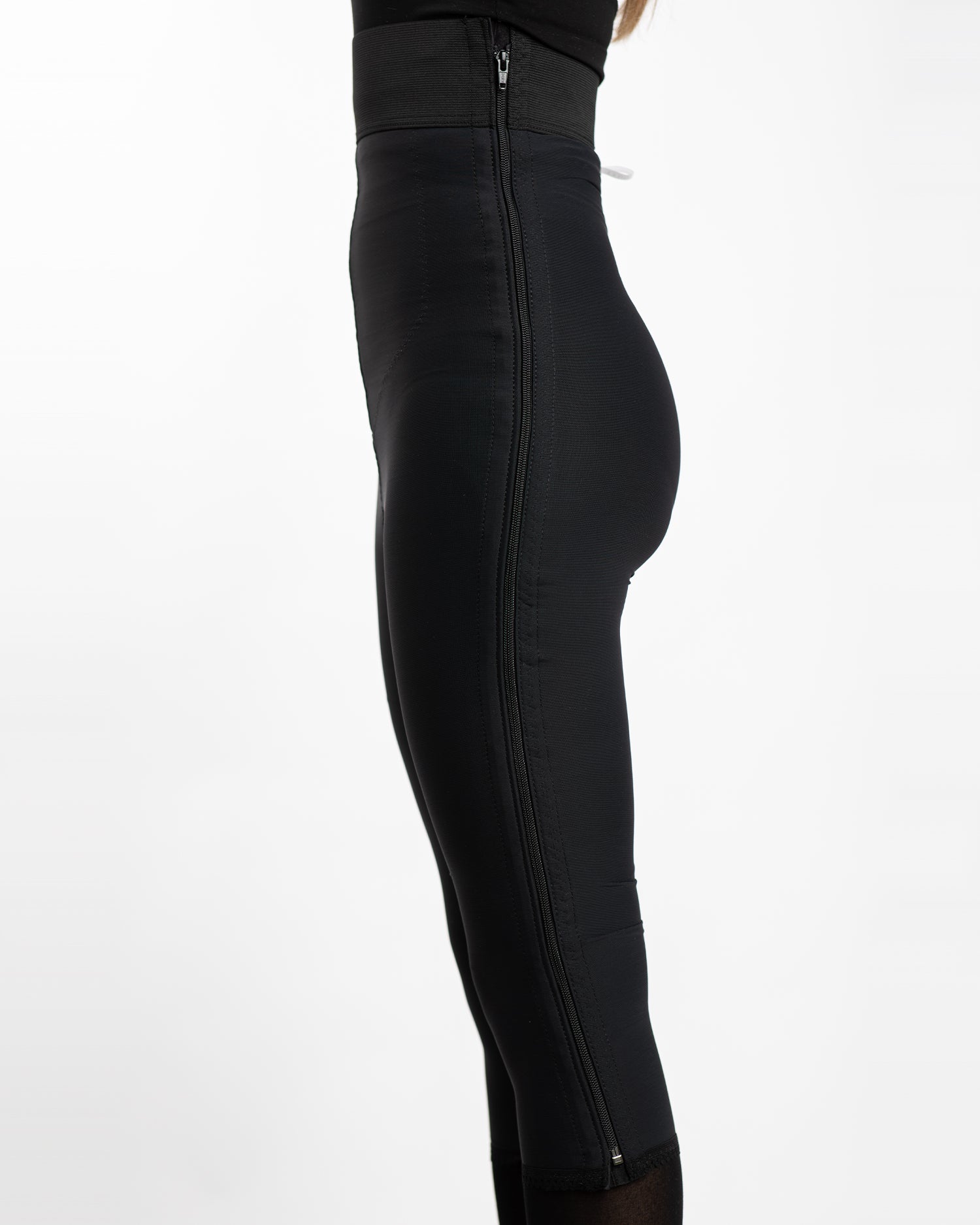 High Waist Compression Girdle Below Knee - Contact Closure with Zipper, Black (#2071)