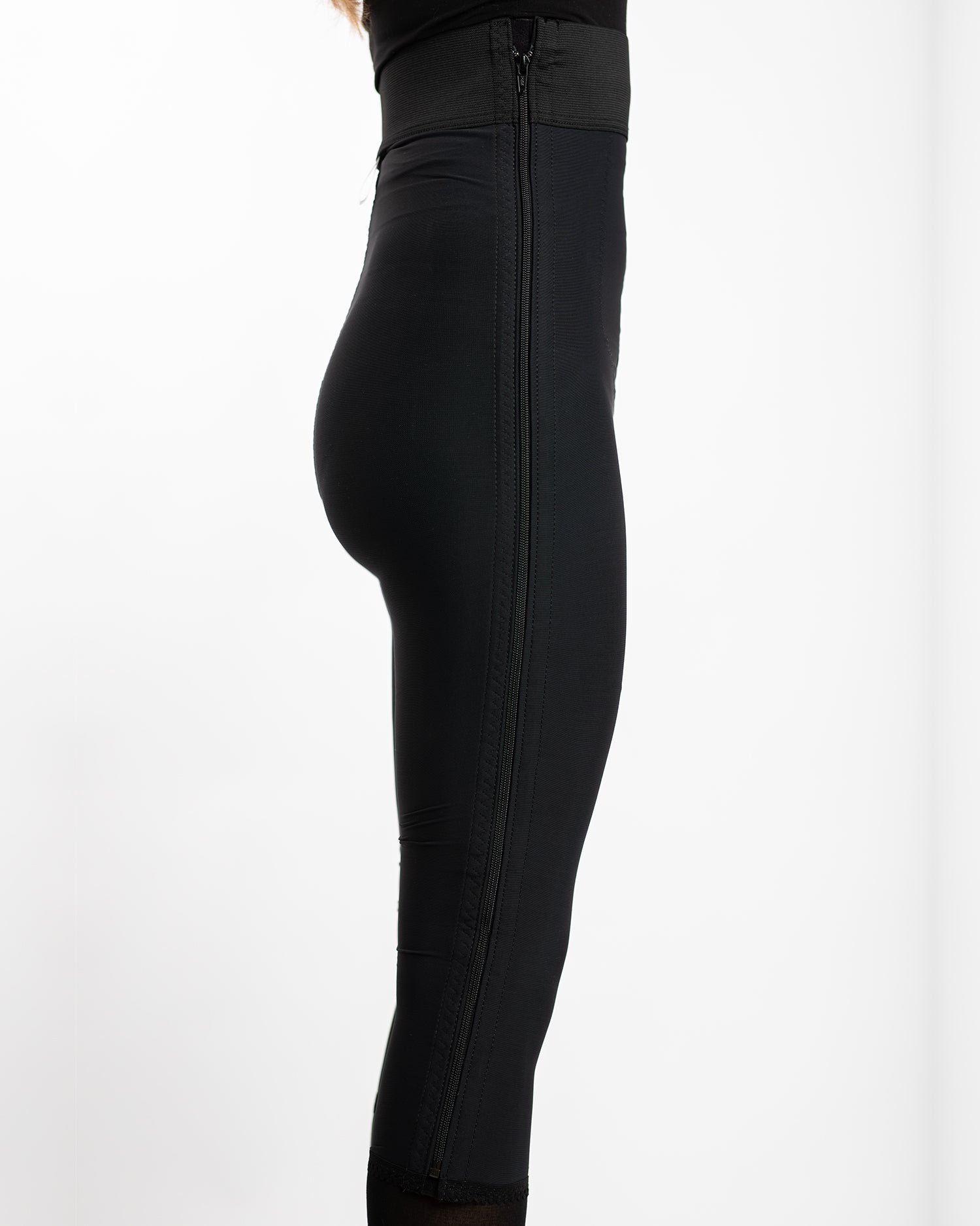 High Waist Compression Girdle Below Knee - Contact Closure with Zipper, Black (#2071)
