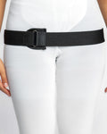 Front view of deluxe trochanter belt with padded center panel and loop-lock closure for hip support and pelvic stabilization