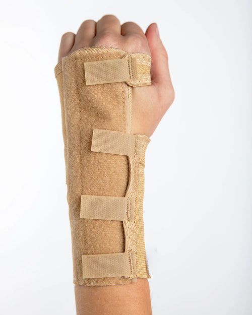 Outside view of 6-inch elastic wrist brace providing stabilization and compression for carpal tunnel, tendonitis, and wrist strain