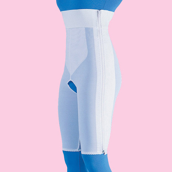 High Waist Compression Girdle Above Knee - Contact Closure with Zipper, White (#2060)